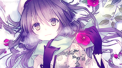 Winter Anime Girl Snow Violet Flowers